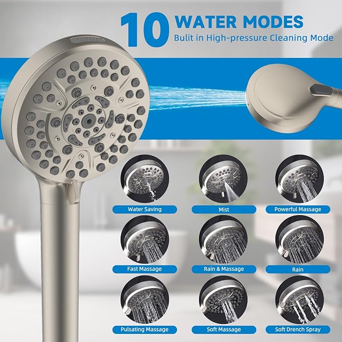 Filtered Shower Heads, All Metal Dual Shower Head Easy Reach Handheld Spary Combo, 3-Way High Pressure 70 Mode Rainfall Showerhead, 71" Hose, Shower Bracket, 20 Stage Shower Filter, Brushed Nickel