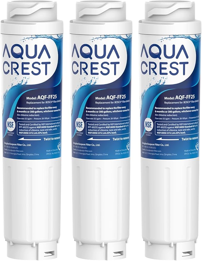 AQUA CREST 9000 077104 Refrigerator Water Filter Replacement for UltraClarity REPLFLTR10, Bosch Ultra Clarity 644845, 3 Filters