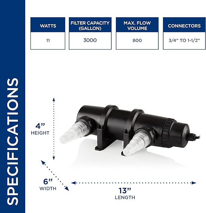 Alpine Corporation 3" Tall 11-Watt UV Clarifier Intended for Out of Water Use