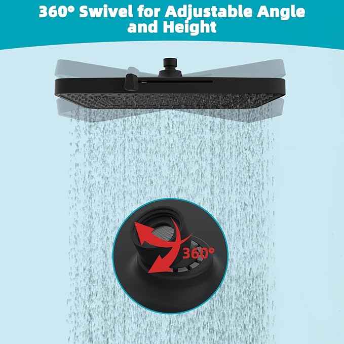Hibbent cUPC Certified 5 Spray Modes Shower Head, 13'' High Pressure Large Rainfall Shower Head, High Flow Waterfall Bathroom Fixed Showerheads, Adjustable Swivel Ball Joint, Matte Black