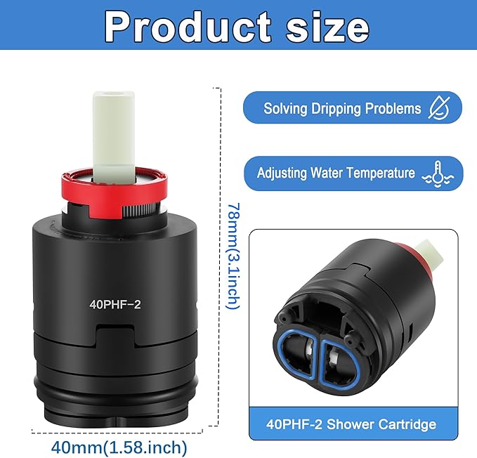 40PHF-2 Pressure Balance Cartridg, 40mm Shower Faucet Cartridge Replacement, Compatible with Tub/Shower Faucet Valve