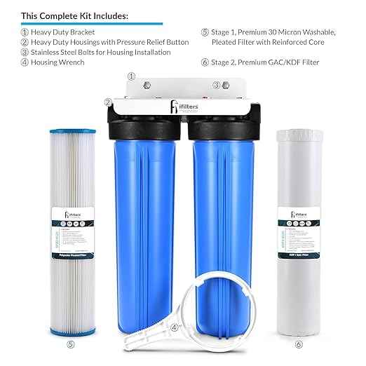 iFilters 2-Stage 20″ Well Water Whole House Filtration System | Dual-Stage Sediment & GAC/KDF Filters | Reduces Rust, Iron Sediment, Chlorine, Odor & Taste | 1″ Ports