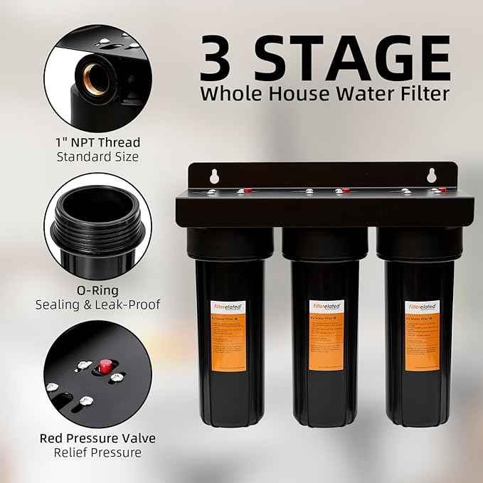 RV Water Filter System,Leak-Free Brass Fittings, Three Filters Included Reduces Sediment,rv Water Filter,Chlorine,Bad Taste and Odors,Suitable for RVs,Boats,Farming & Gardening
