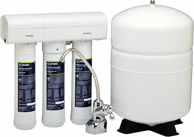 EcoPure ECOROM Reverse Osmosis Under Sink Replacement Water Membrane | NSF Certified | Fits Ecop30 System | 1-3-Year Filter Life, 0.9, White (Pack of 4)