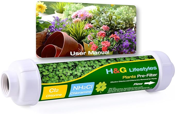 H&G lifestyles Garden Hose Water Filter for Chlorine Chloramine,Garden Hose Filter for Hard Water Plant,Catalytic Carbon KDF Resin,Soften Water, 3/4