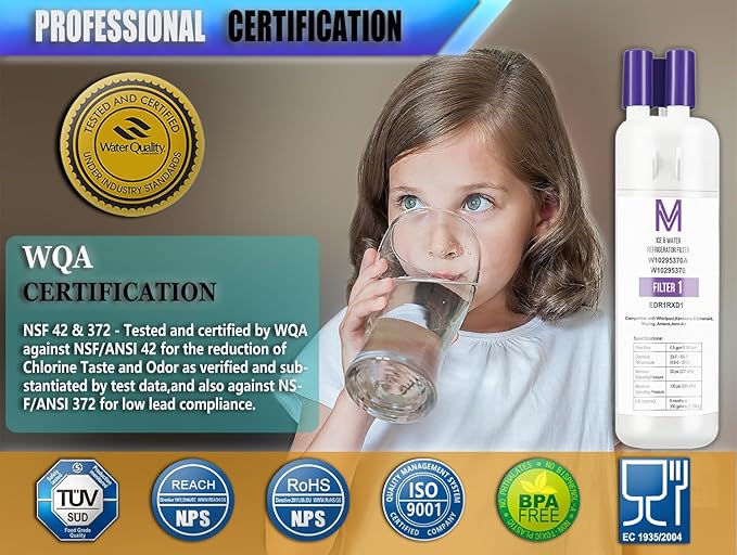 W10295370A Refrigerator Water Filter Replacement Compatible for Whirlpool EDR1RXD1, Everydrop Filter 1, W10295370, W10276924, WHR1RXD1, KAD1RXD1, P4RFWB, Kenmore 46-9930, 46-9081 Models (1-PACK)