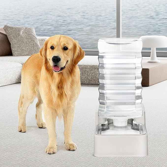 RIZZARI Stainless Steel Pet Water Feeder: 10L Large Gravity Waterer, Less Refills - Leak-Proof Auto Refill - Anti-Tip Base - Easy Clean - No Filter - for 40-60 LB Dogs - Multi-Pet/Garage/Travel