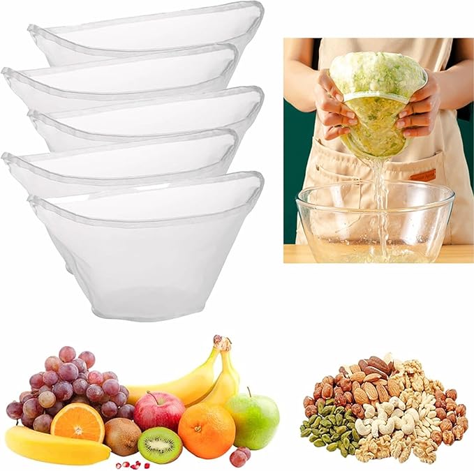 5PCS Cheese Cloth Bags for Straining, Bowl-shaped reusable nylon cheese cloth filter bag, fine mesh multi-purpose food filter bag, suitable for nut milk, juice, soy milk, dumpling fillings. (Large)