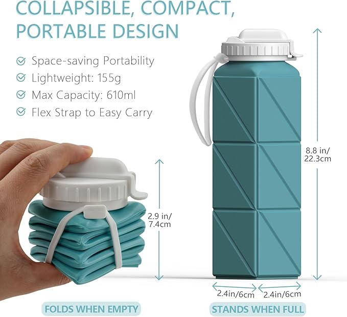 BEAUTAIL Collapsible Water Bottles with Straw 20.6oz, Silicone Foldable Portable Water Bottle, BPA-Free, Leakproof Reusable for Travel Camping Hiking Cycling Yoga Sports, 1 Pack (Blue)