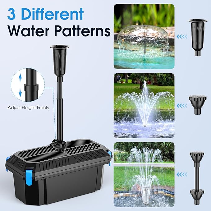 POPOSOAP Pond Filter with Pump Fountain Kits, 660GPH Pond Filter with 40W Pond Pump & Fountain Kit, Koi Pond Filters for Outdoor Ponds Clean, Clear, and Add Water Features(Corded Electric)