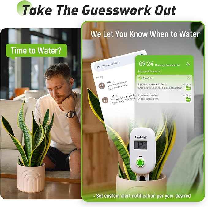 RAINPOINT Smart Digital Wireless Plant Moisture Meter Houseplants Indoor WiFi Hub Kit with Low/High Moisture Alert,Real-time Monitor Hygrometer Sensor Outdoor Gardening Push Notification&Email - AquaVibe