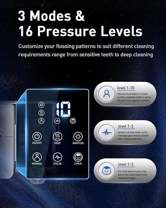 MySmile LP233 Pro UVC Sterilizable Countertop Water flossers for Teeth 800ML Digital Display Electric Oral Irrigator with a Water Filter 3 Modes and 6 Jet Tips (Lightning Silver)