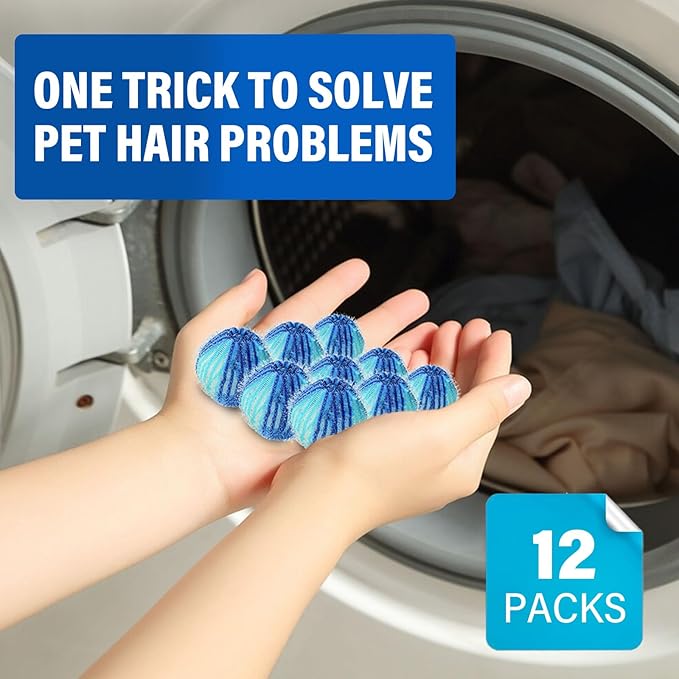 Pet Hair Remover for Laundry, Reusable Lint Traps for Washing Machine Hose, Effective Washing Balls for Pet Fur Remover 12Pcs - AquaVibe