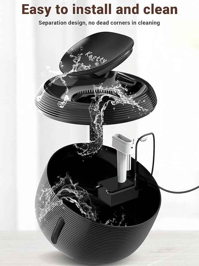 Kastty 3.5L/118 oz Cat Water Fountain, Large Capacity Quiet Pet Water Fountains for Cats Indoor Water Level LED Light Multi-Filtration BPA-Free, Automatic Cat Fountain Easy Cleaning FS77(Black)