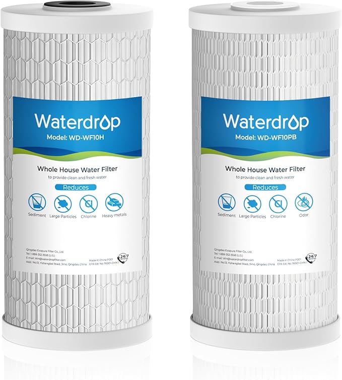 Waterdrop Whole House Water Filter, Sediment Filter Reduce Heavy Metals, Cartridge Replacement for GE® FXHTC, GXWH40L, iSpring, Culligan® RFC-BBSA, Whirlpool®, Any 10