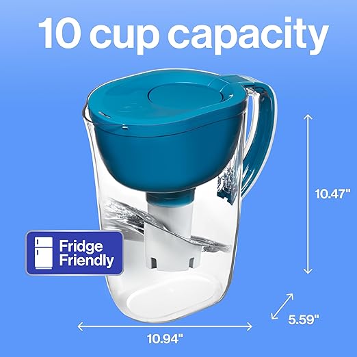 Brita Large Water Filter Pitcher for Tap and Drinking Water with SmartLight Change Indicator, Includes 1 Standard Filter, BPA-Free, Lasts 2 Months, 10-Cup Capacity, Teal