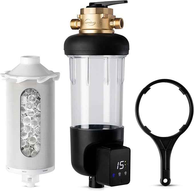 iSpring WSP100SL-ARJ-BP, NSF Certified, Whole House Spin Down Sediment Water Filter with 4 Modes Bypass, Include Siliphos Helps Prevent Scale, Clear Housing, Jumbo Size with Touch-Screen Auto Flushing