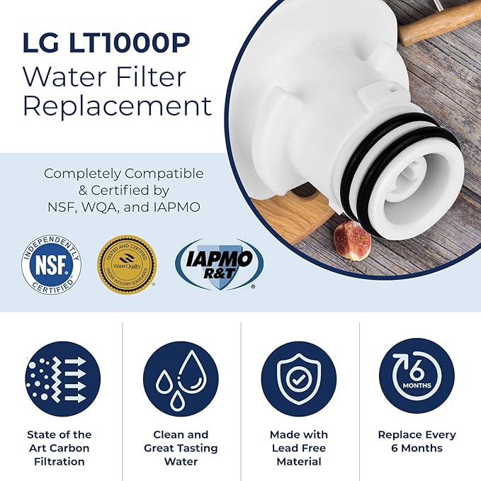 Pureline LT1000PC Refrigerator Water Filter Replacement for LG LT1000P, ADQ747935, MDJ64844601, Kenmore 46-9980 and LT120F Air Filter (3 Pack)