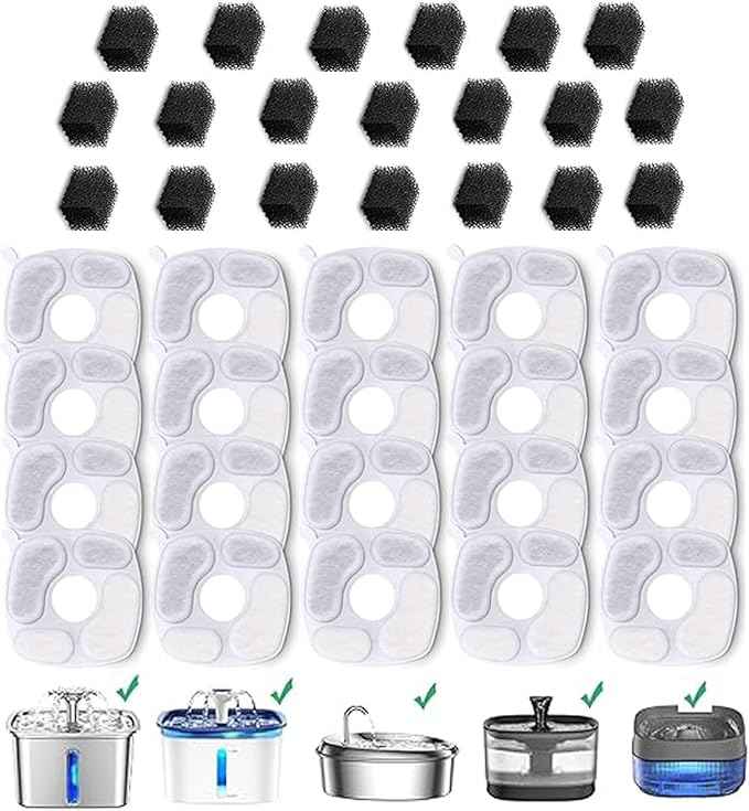 40 Pack Filters compatible with Veken Cat Water Fountain 95oz/2.8L Dog Pet Water Dispenser Filter Replacement (20 Carbon Filters+20 Pre-Filter Sponges)