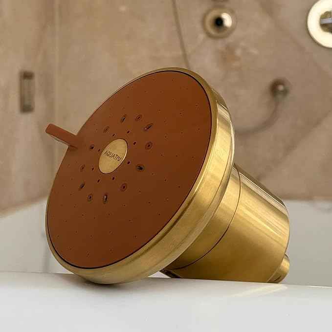 AquaTru Shower - Advanced Shower Filter Removes Impurities from Hard Water to Support Healthy Skin, Scalp, Hair, Reduce Breakage, and Enhance Your Beauty and Self-Care Routine (Brushed Gold)