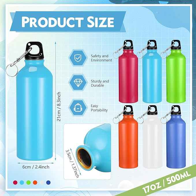 Yaomiao 36 Pcs Lightweight Aluminum Water Bottle Bulk 17 oz Leak Proof Bike Water Sports Bottles with Buckle and Twist Cap Team Reusable for Sports Gym Bicycle Camping(Mix 3)