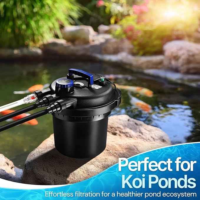 Flexzion Bio Pressure Pond Filter with UV-C Light Clarifier - 800-1600 Gallons (6000L) GPH Filtration System - Suitable for Koi Ponds, Ornamental Pools, Landscape Water & Fish Aquariums