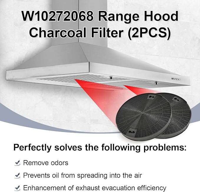 W10272068 Range Hood Charcoal Filter (2 Pack) 7.625 in Compatible with Whirlpool Kitchenaid Samsung Stove Hood, Kitchen Hood Filters Replace 1550120 81550120 AH2367296 EA2367296 PS2367296