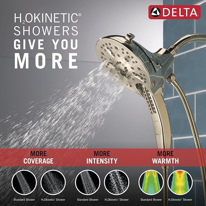 Delta Faucet 5-Spray In2ition 2-in-1 Dual Hand Held Shower Head with Hose, H2Okinetic Handheld Shower Head with Magnetic Docking, Polished Nickel Handheld Shower Heads, Polished Nickel 58620-PN-PR-PK