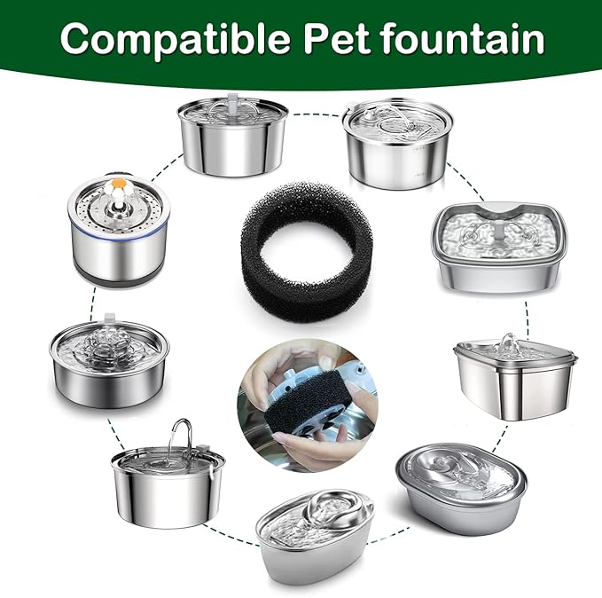 Cat Water Fountain Filters, Cat Fountain Replacement Filters for 2.0L/67oz Automatic Pet Water Dispenser,Pet Water Fountain Replacement Filters Package(Sponge 4 Pack)