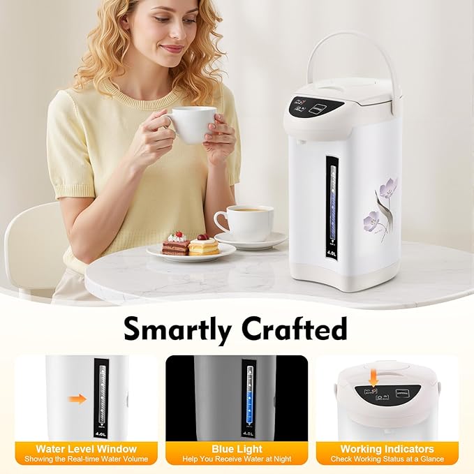 Combination Water Boilers & Warmers, 4L/135oz Electric Water Boiler with Portable Handle and Filter Mesh, 750W Electric Kettle for Dining Rooms, Living Rooms, Kitchens (White)