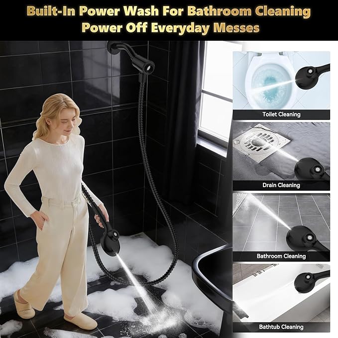 High Pressure Filtered Shower Head with Handheld, Upgrade Magnetic 10-Mode Handheld Showerhead Built-in Power Wash for Bathroom Cleaning, Detachable Shower Head with 71" Shower hose (Black)