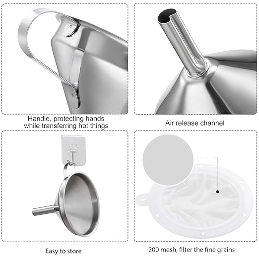 5-Inch Premium Stainless Steel Funnel with 200 Mesh Food Strainer, Kitchen Funnel for Bottles