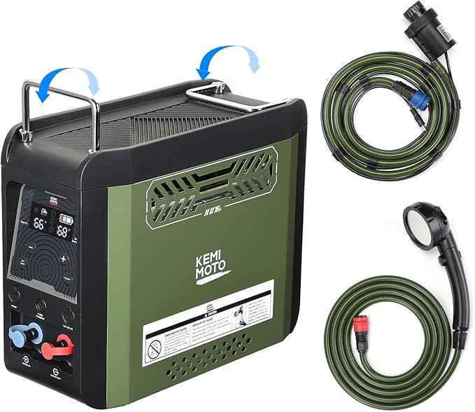 KEMIMOTO Portable Water Heater Thermostatic, Propane Water Heater with Pump, Max 100 Mins 3s Instant Hot 20,000 BTU, 4000mAh Rechargeable Battery, Suits for Outdoor Camping Cleaning