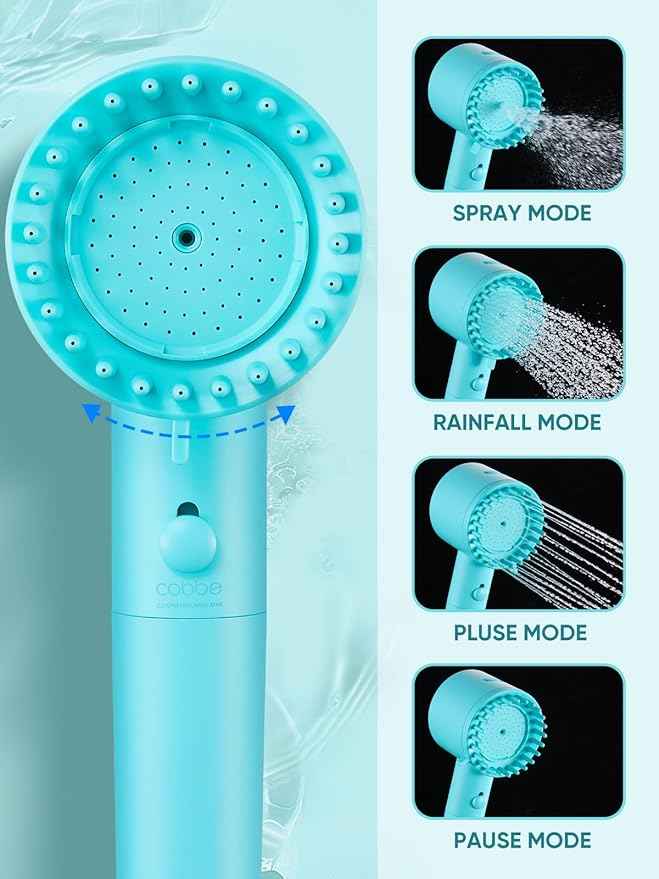 Cobbe Filtered Shower Head with Handheld, High Pressure 5-mode Showerhead with Filters, Built-in Power Wash for Hard Water - Remove Chlorine - Reduces Dry Itchy Skin, Emerald green