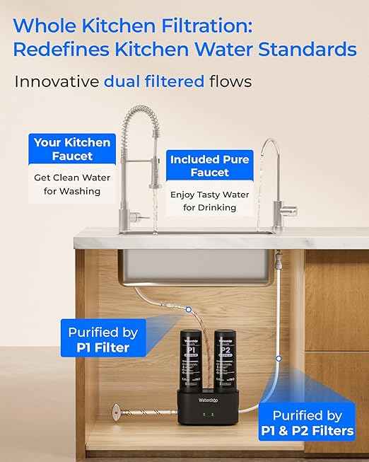 Waterdrop DLG-P Under Sink Water Filter System, 2-Outlet Filter, Reduces PFOA/PFOS Chlorine Chloramine Fluoride Odor, Under Sink Water Filtration System with Dedicated Faucet, Life Indicator - AquaVibe