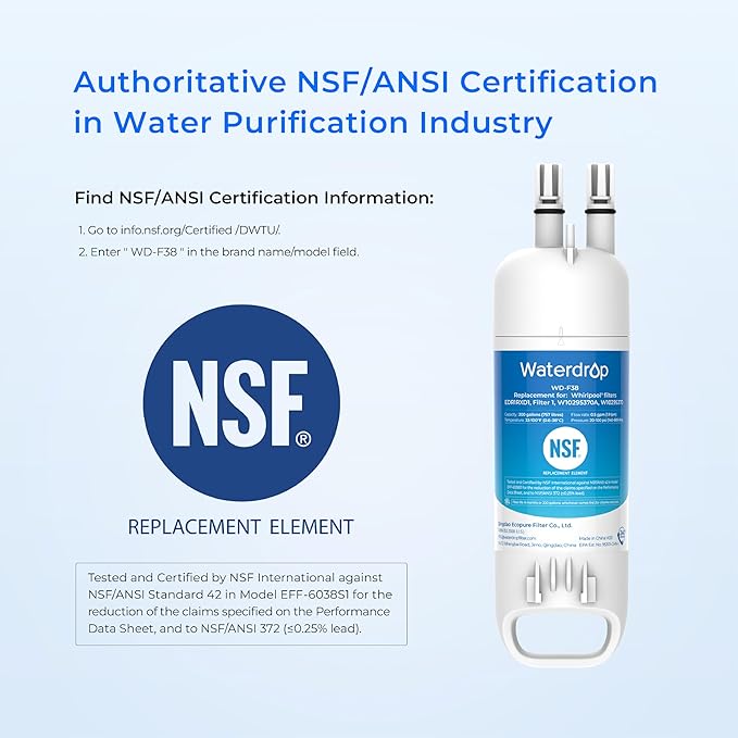 Waterdrop EDR1RXD1 Replacement for Everydrop® Filter 1, W10295370A, EDR1RXD1B, P8RFWB2L, P4RFWB, WD-F38, Kenmore® 46-9081, 46-9930 Refrigerator Water Filter, 4 Pack