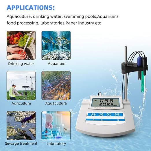 6-in-1 Water Quality Monitor, Smart Desktop Water Quality Tester with PH ORP EC CF TDS Temp Tester Function, Rechargeable Continuous Monitor Tester with LCD Display, for Aquariums Pools[US110V]