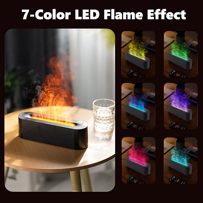 Essential Oils Diffuser for Humidifier, Fire Flame Aromatherapy Diffuser with 7 Colors Light, 150ml Cool Mist Humidificador with Timer&Auto Off, Scent Diffuser for Home Room Office(Black)