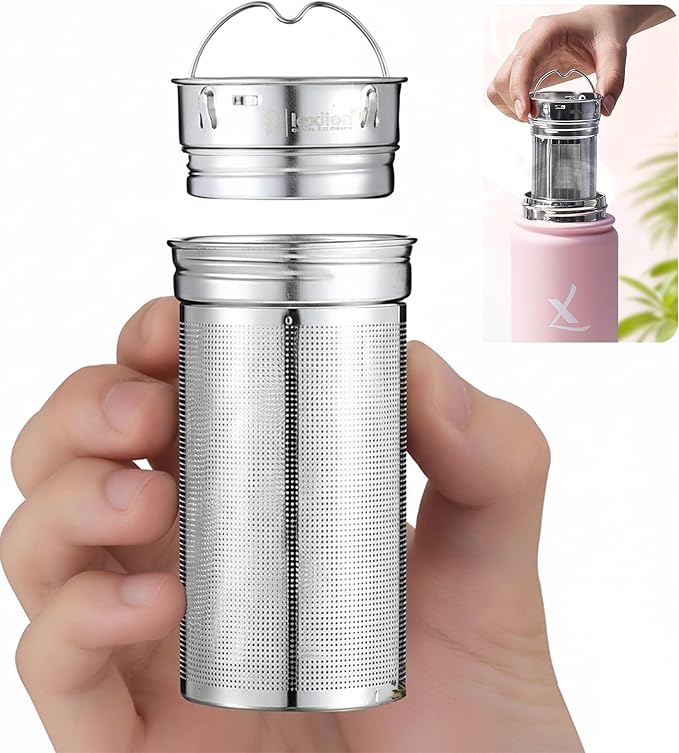 Lexlion Water Bottle Tea Infuser for Loose Leaf Brewing – Reusable & Portable Stainless Steel Filter for Fruit, Coffee, Iced, Herbal, and Black Blends – Round Strainer