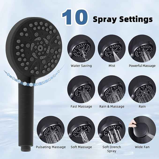 All Metal Rain Shower Head, 10” High Pressure Rainfall Shower Head with Handheld Spray, 10-Mode Powerful Cleaning Handheld Showerhead, 16" Stainless Steel Adjustable Extension Arm, Oil Rubbed Bronze