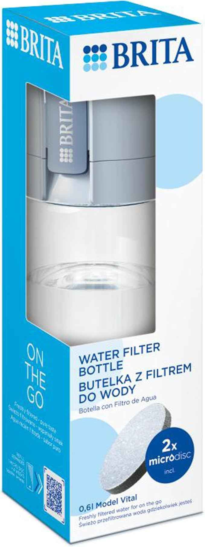 BRITA Water Filter Bottle Light Blue (600ml) incl. 2x MicroDisc Filters - packaging may vary