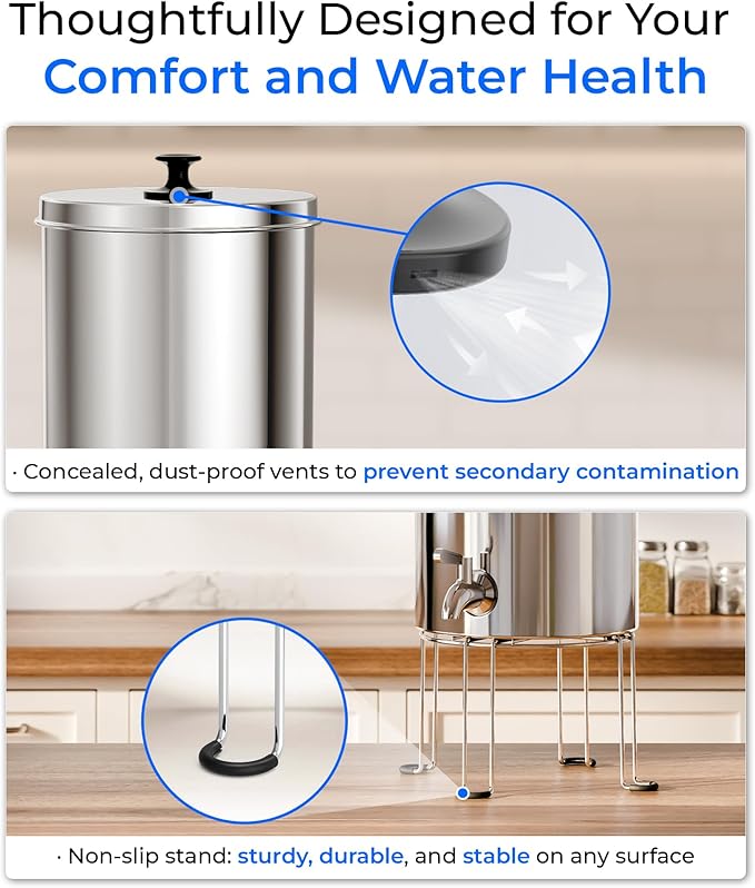 Waterdrop Gravity-fed Water Filter System, Reduces Lead and up to 99% of Chlorine, NSF/ANSI 42&372 Standard, with 2 Black Carbon Filters and Metal Spigot, King Tank Series - AquaVibe