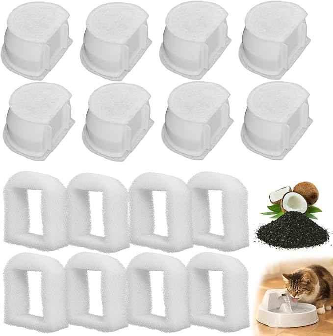 Pet Cat Water Fountain Filters Replacment Compatible with Drinkwell Petsafe Fountain Stainless Steel 360 Avalon, Pagoda Seascape and Sedona Water Bowl (16 Packs)
