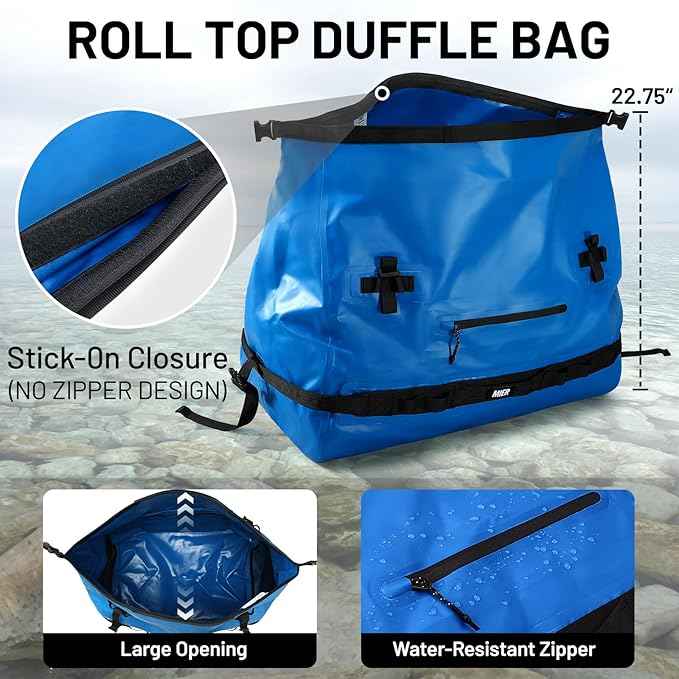 MIER Waterproof Duffel Bag Motorcycle Dry Bag Backpack Large Roll-Top Heavy Duty Dry Duffle Bags for Kayaking Camping Boating Gym Beach Cruise Ship, 60L/80L