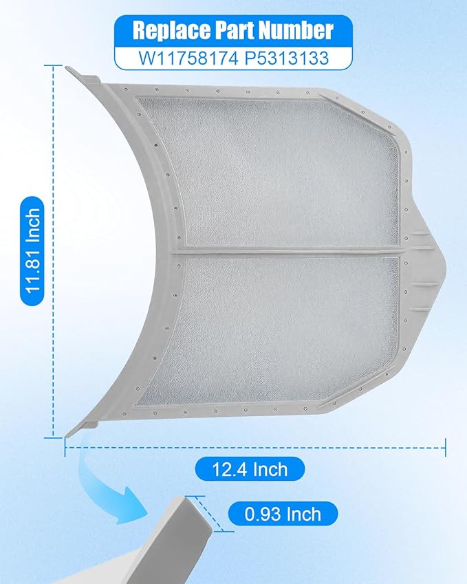 W11758174 Dryer Lint Filter Fit for Maytag MED5630HW2 DY12229000CY PS11755878 AP5805320 YIED5900HW0 YIED5900HW1 YIED5900HW2 and More, Dryer Lint Filter Trap Screen Replace W11758174 p5313133 - AquaVibe