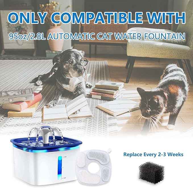 8 Pack Filters+8 Pack Pre-Filter Sponges Replacement compatible with Veken 95oz/2.8L Cat Water Fountain Dog Pet Water Dispenser NeucomBBT