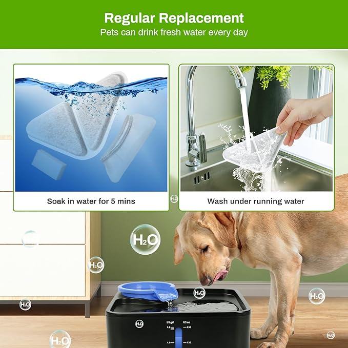 12 Pack Replacement Filters for 230oz Dog Water Fountain, Water Fountain Filter Replacement for 5 Layers Filtration System 7L Pet Fountain,12 Filters+12 Sponges+12 Mesh Bags for 1.8GAL Dog Water Bowl
