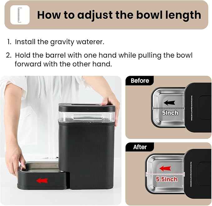 Gardner Pet Automatic Dog Water Dispenser Gravity Waterer with Stainless Steel Bowl Water Dispenser 6.5L Large Capacity Water Feeder with Filters for Dogs Cats Pets, BPA-Free Noise-Free (Black, 6.5L)