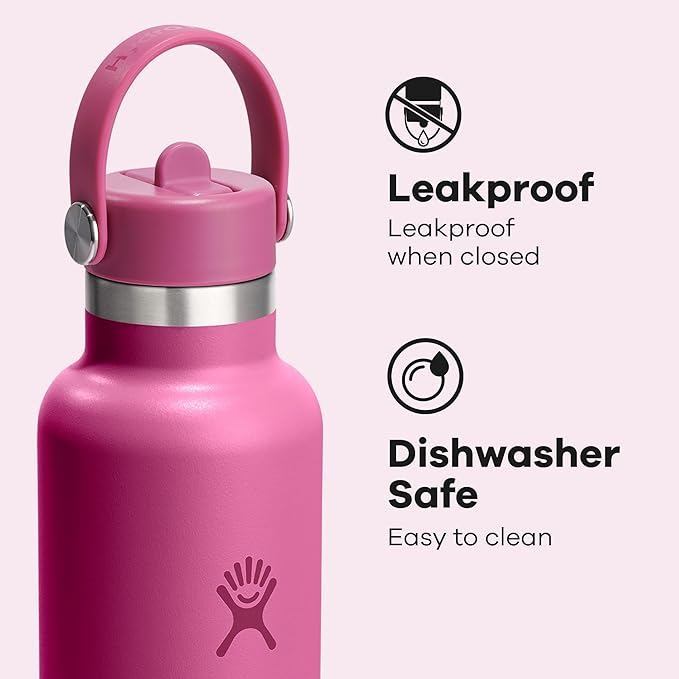 Hydro Flask Water Bottle - Insulated Stainless Steel - Straw Lid, Non Spill, Leakproof 24 Oz Reef Pink