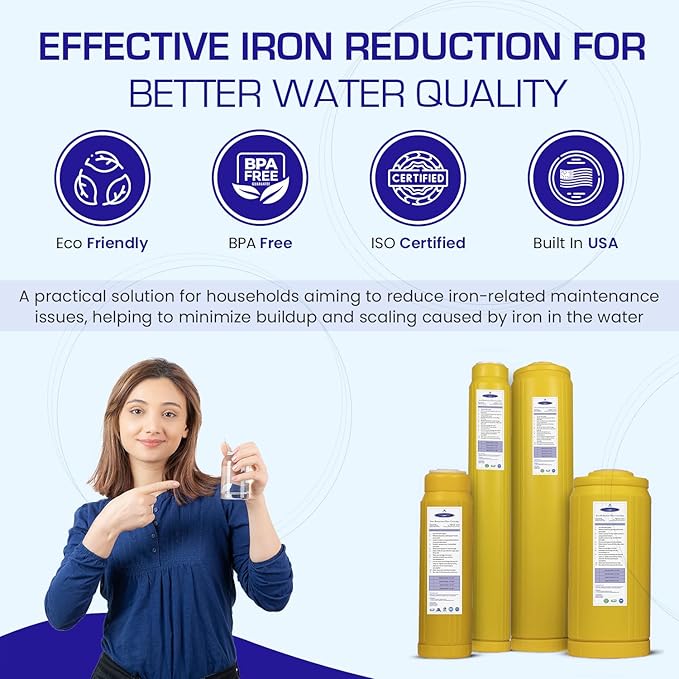 Crystal Quest Iron Filter Cartridge – Reduces Iron, Enhances Water Clarity, Protects Plumbing & Appliances, Reliable Filtration for Clean Water, Long-Lasting Performance 2-7/8" x 9-3/4"